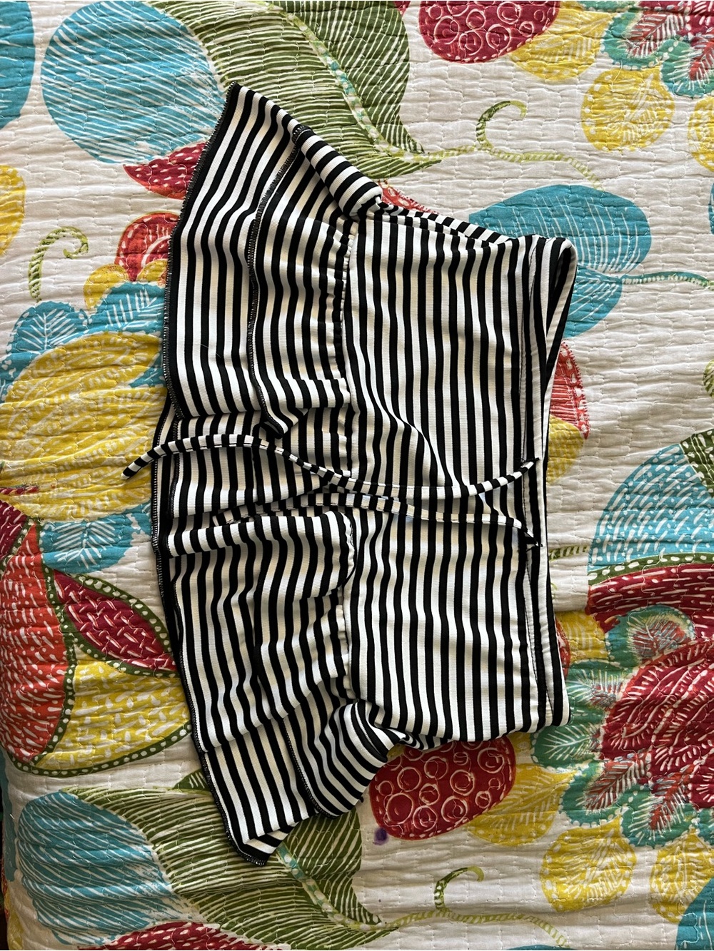 Black & White Striped Mini Skirt with Drawstring Waist